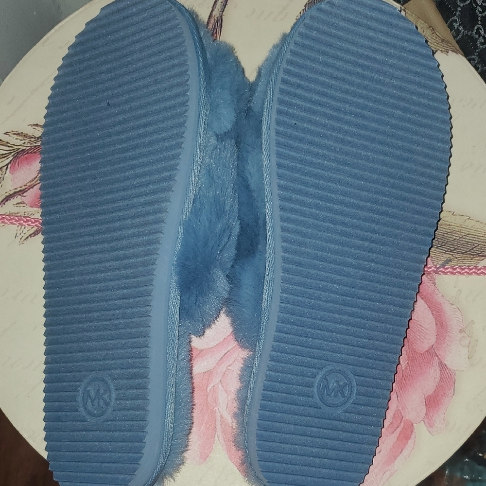 New Michael M. Kors Lala Blue Fur Crisscross Slide Slippers Size 10 - Picture 9 of 9